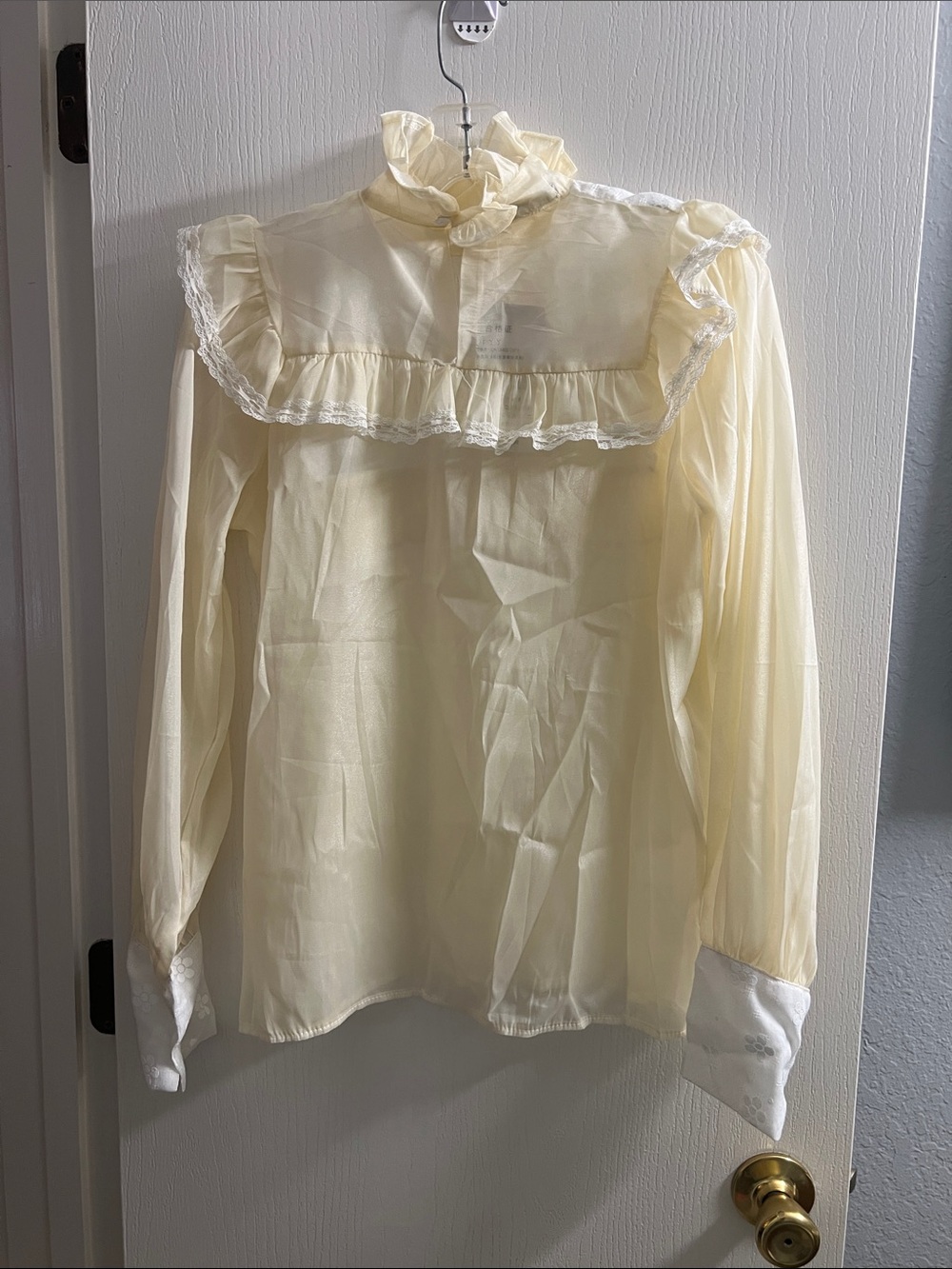 Fred Perry Cream Ruffled High-Neck Blouse - Picture 3 of 3